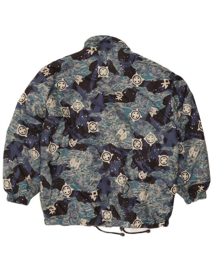 Giacca a vento ampia da uomo vintage con motivo astratto, vestibilità ampia, UK 36, piccola blu