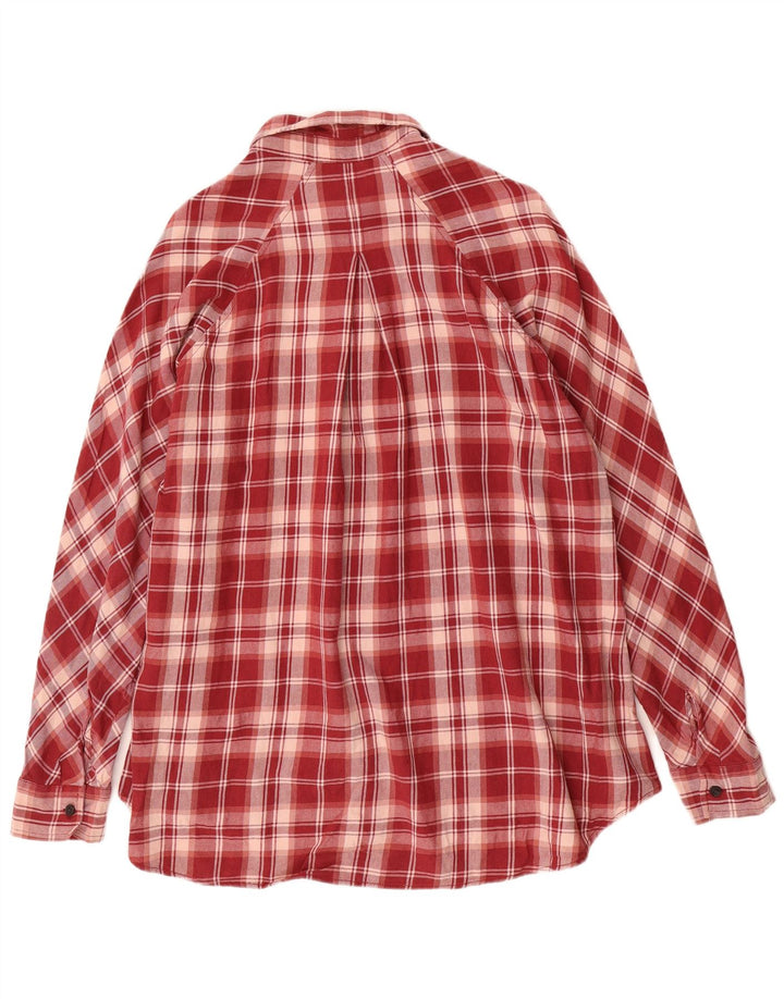 EDDIE BAUER Camicia da donna in flanella a taglio lungo, vestibilità ampia, UK 14, quadri rossi medi