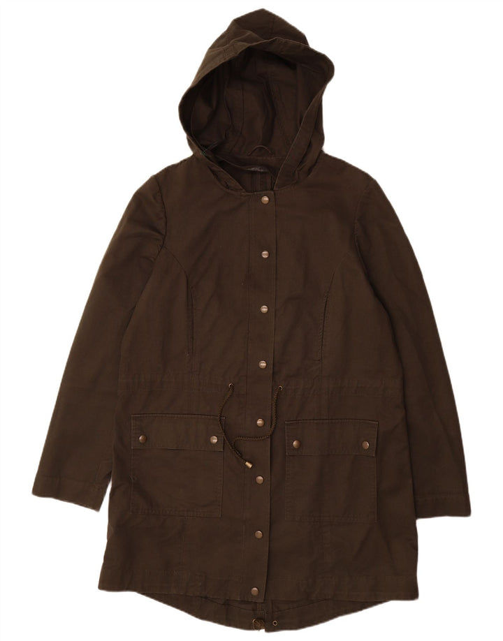LAURA ASHLEY Giacca parka con cappuccio da donna UK 14 grande cotone kaki