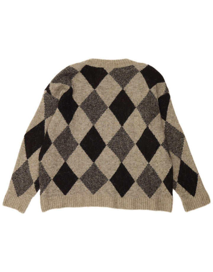 Maglione da uomo con scollo a V Marks & Spencer medio kaki a rombi/diamante