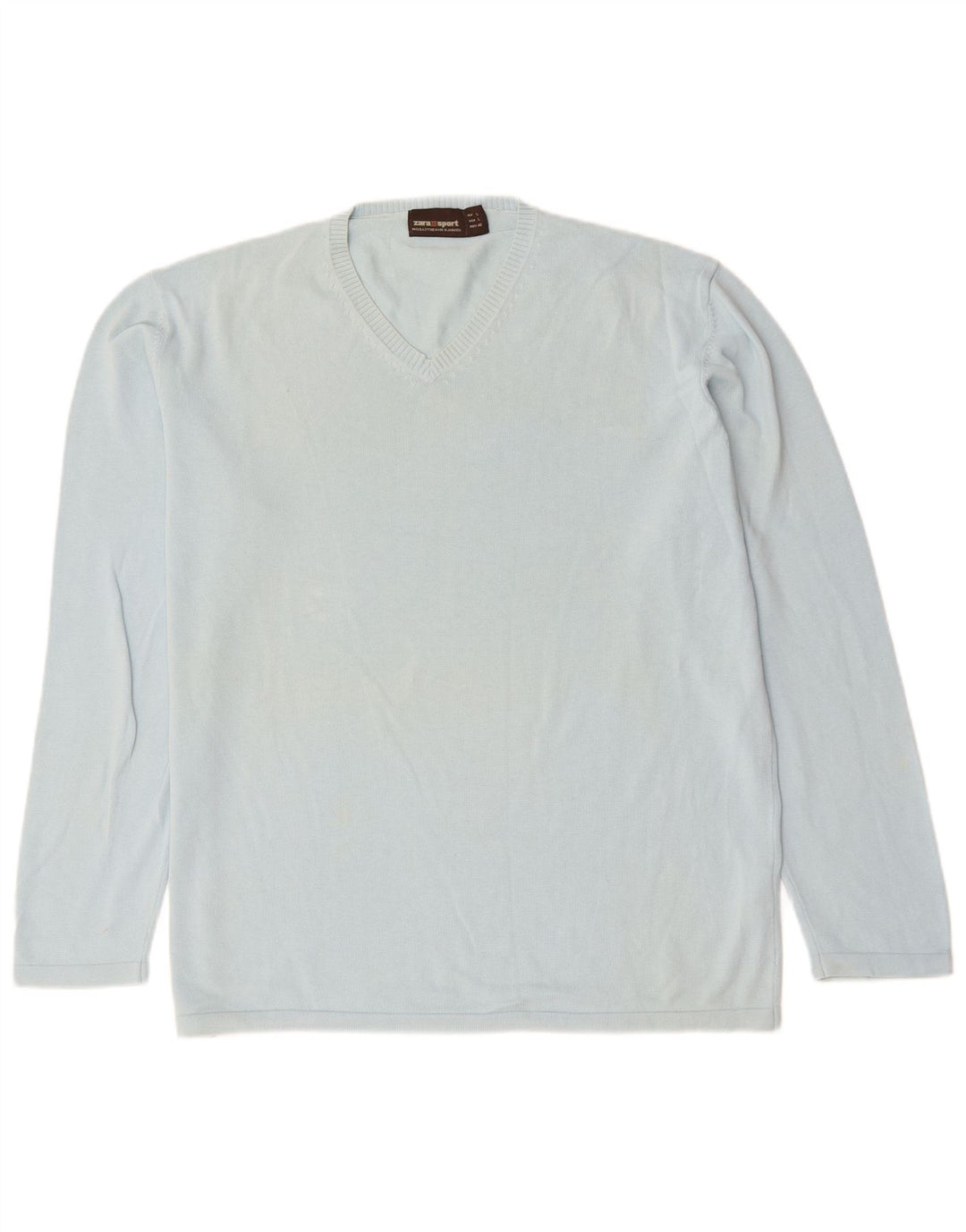 Maglione Zara da uomo con scollo a V grande in cotone blu