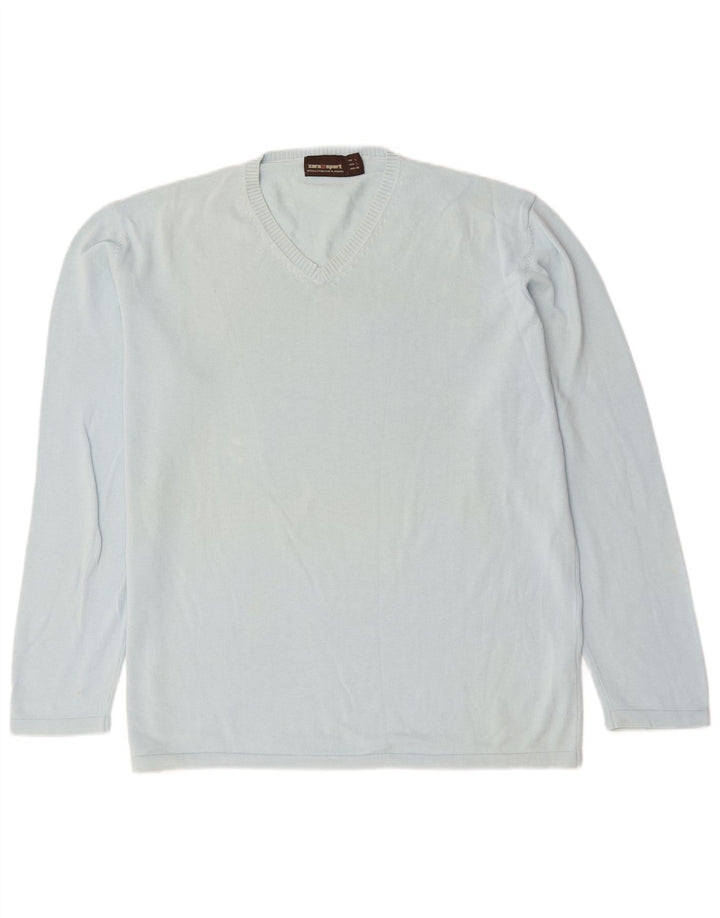 Maglione Zara da uomo con scollo a V grande in cotone blu
