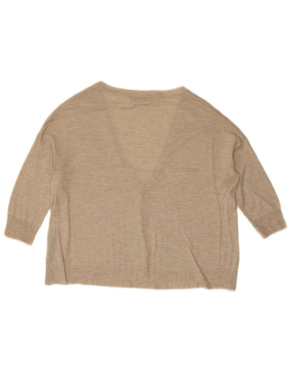 Maglione cardigan corto con maniche a 3/4 da donna Zara UK 10 piccolo beige screziato