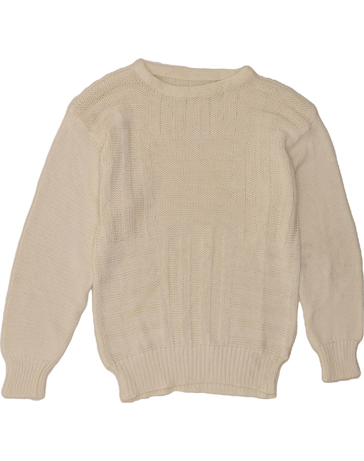 VINTAGE Womens Boat Neck Jumper Sweater UK 14 Medium Off White Vintage Vintage and Second-Hand Vintage from Messina Hembry 