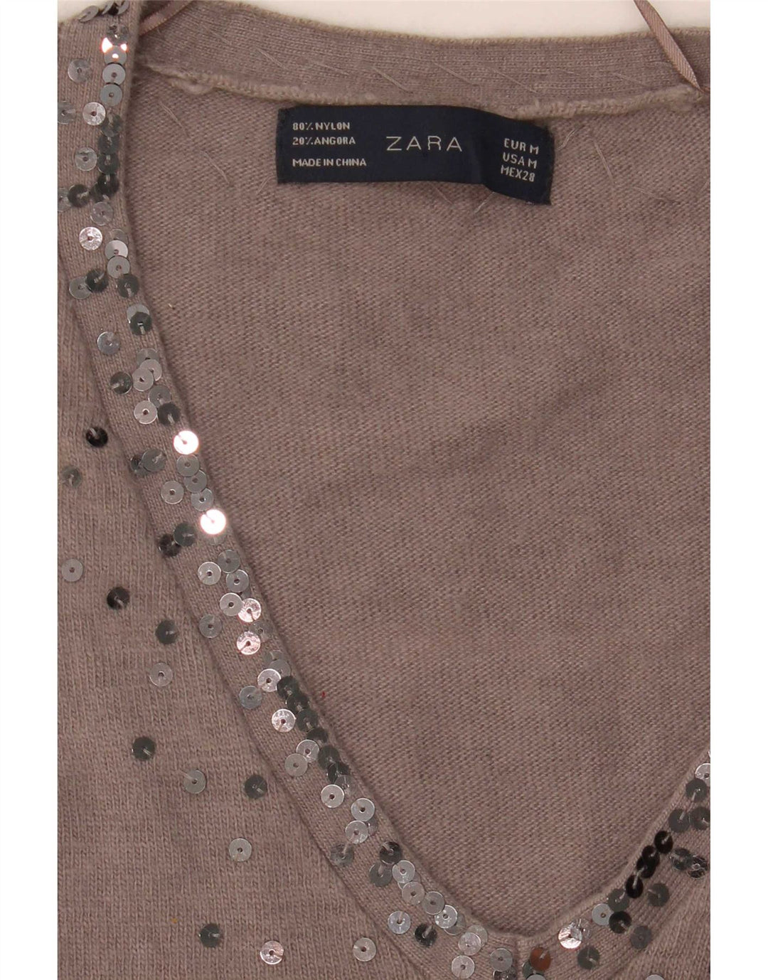 Maglione maglione con scollo a V da donna Zara UK 14 Marrone medio