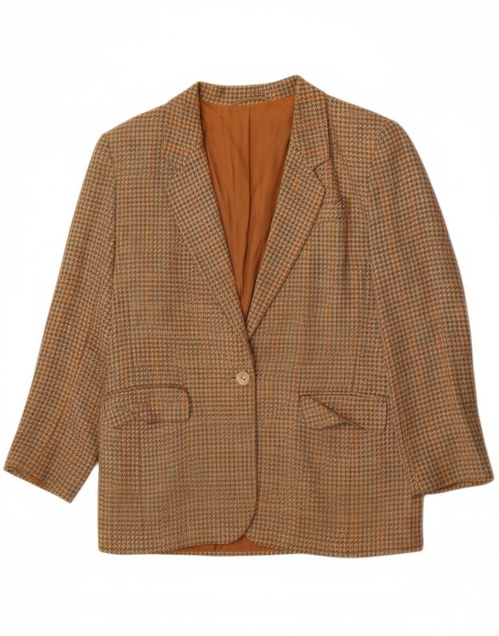 ST MICHAEL Womens 1 Button Blazer Jacket UK 12 Medium Beige Houndstooth