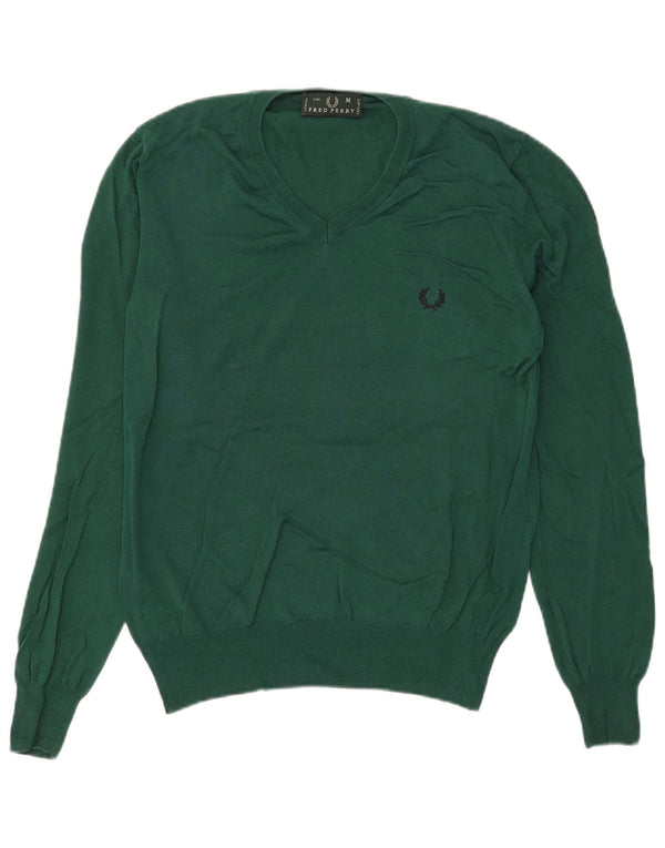Maglione da uomo con scollo a V Fred Perry in cotone verde medio