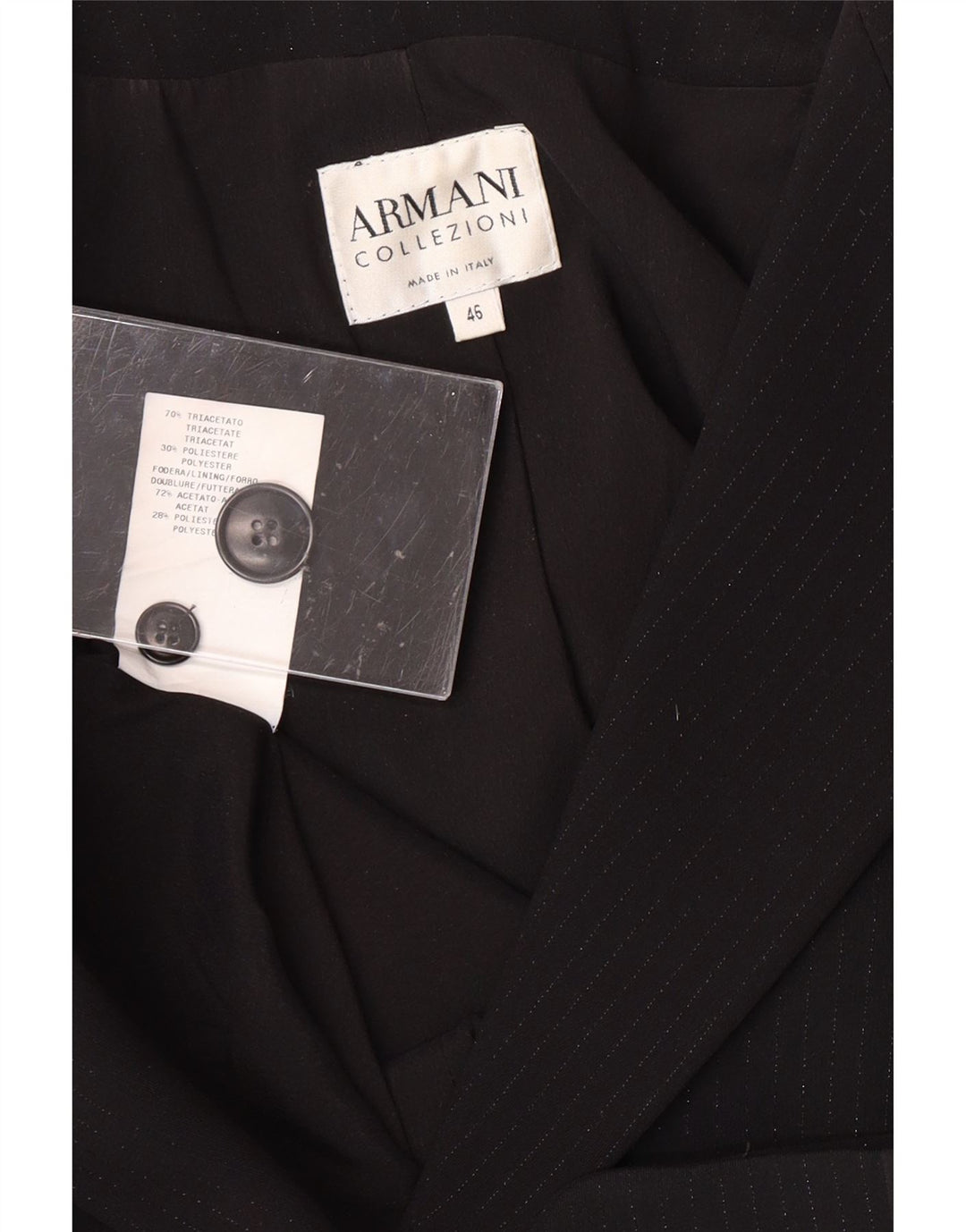 ARMANI COLLEZIONI Womens Blazer Jacket IT 46 Large Black Pinstripe Vintage Armani Collezioni and Second-Hand Armani Collezioni from Messina Hembry 