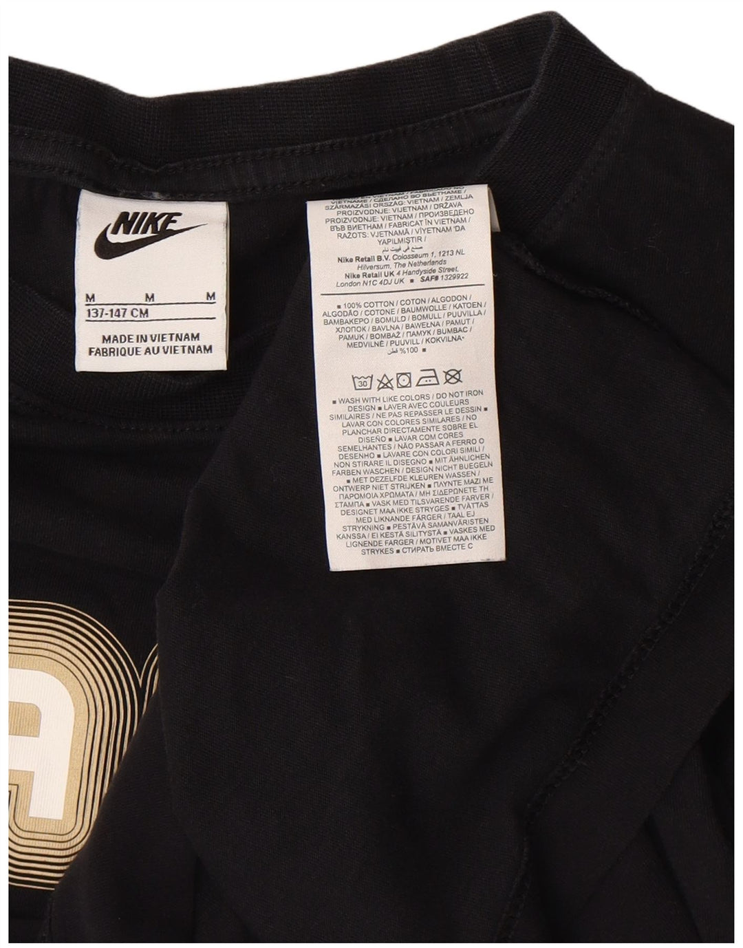 T-shirt grafica da ragazzo Nike Top 10-11 anni cotone nero medio