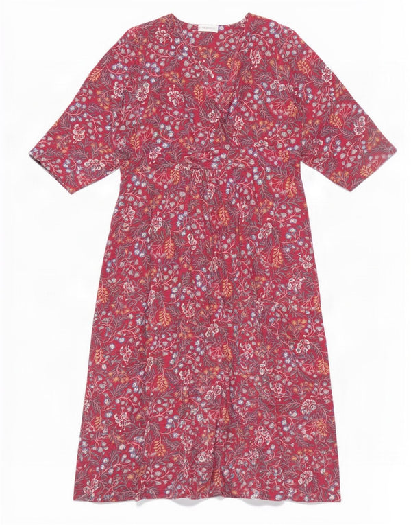 Seasalt Womens 3/4 Sleeve A-Line Dress UK 16 Large Red Floral Cotton