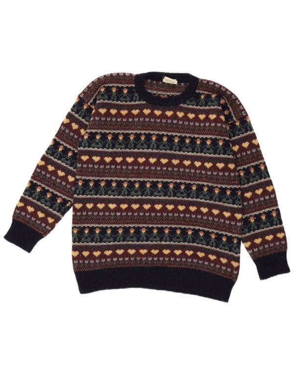 Maglione maglione girocollo da donna vintage UK 10 Piccolo motivo geometrico multicolore