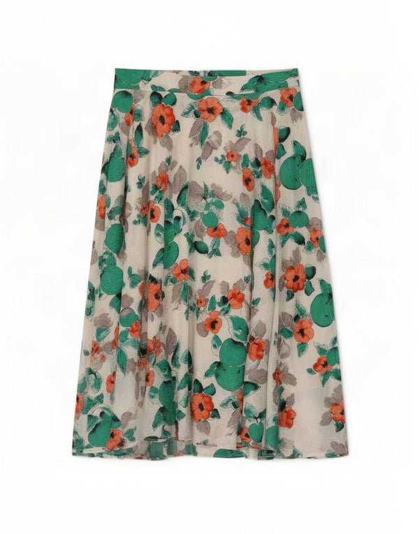 Madeleine Womens High Waist Flared Skirt IT 42 Medium W30 White Floral