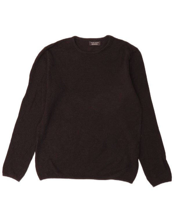 Maglione maglione girocollo da uomo Zara grande in cotone nero