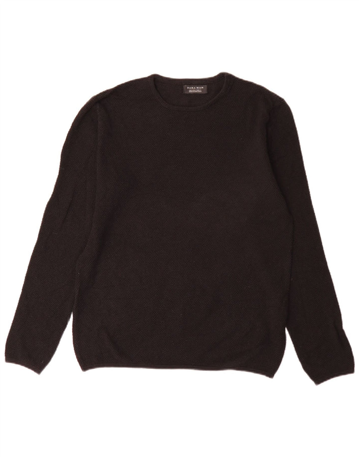 Maglione maglione girocollo da uomo Zara grande in cotone nero