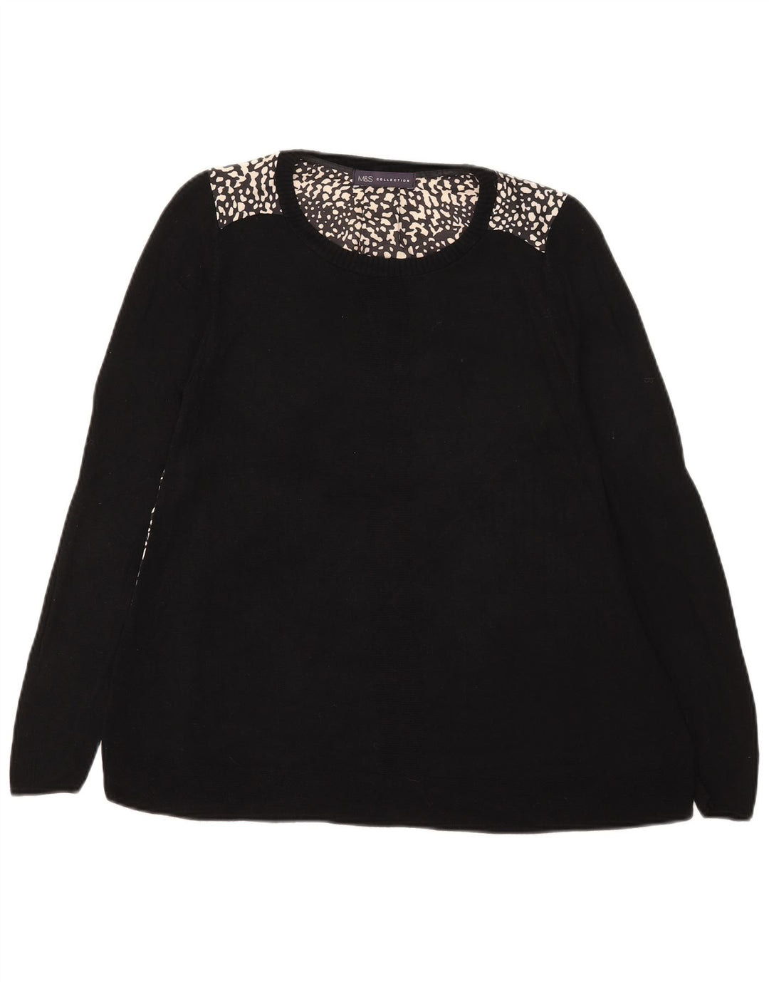 Marks & Spencer Top da donna a maniche lunghe UK 12 medio nero stampa animalier