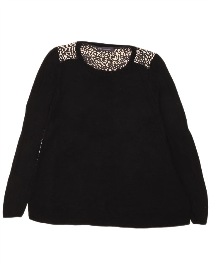 Marks & Spencer Top da donna a maniche lunghe UK 12 medio nero stampa animalier
