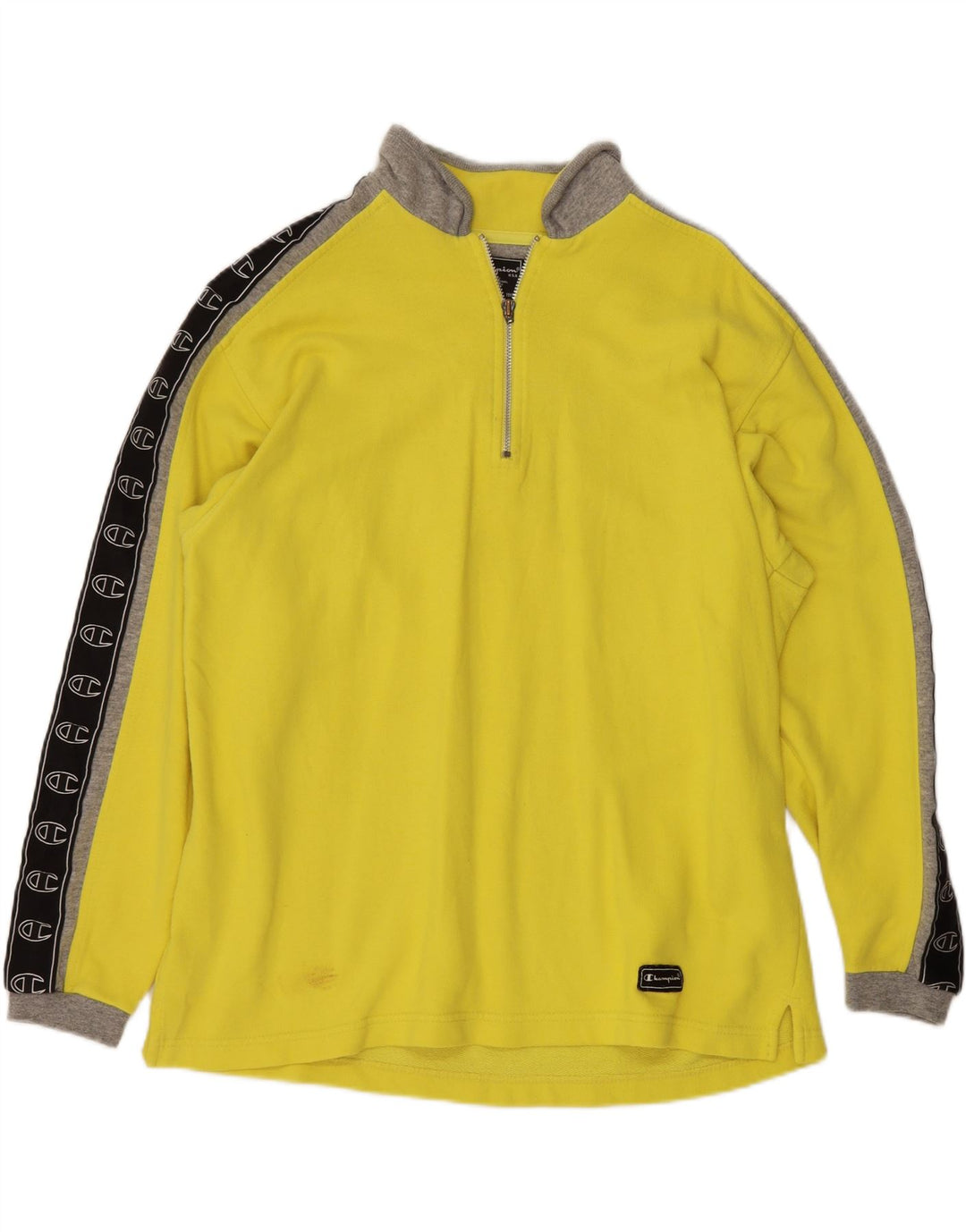 CHAMPION Mens Graphic Zip Neck Sweatshirt Jumper Large Yellow Colourblock Vintage Champion and Second-Hand Champion from Messina Hembry 