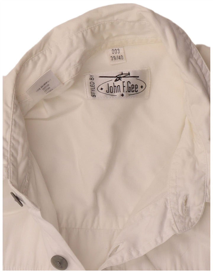 JOHN F GEE Mens Short Sleeve Shirt Size 39/40 Medium White Cotton
