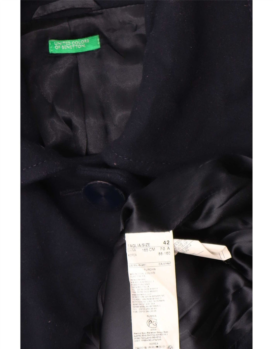 Cappotto Donna Benetton IT 42 Medio Blu Navy Lana