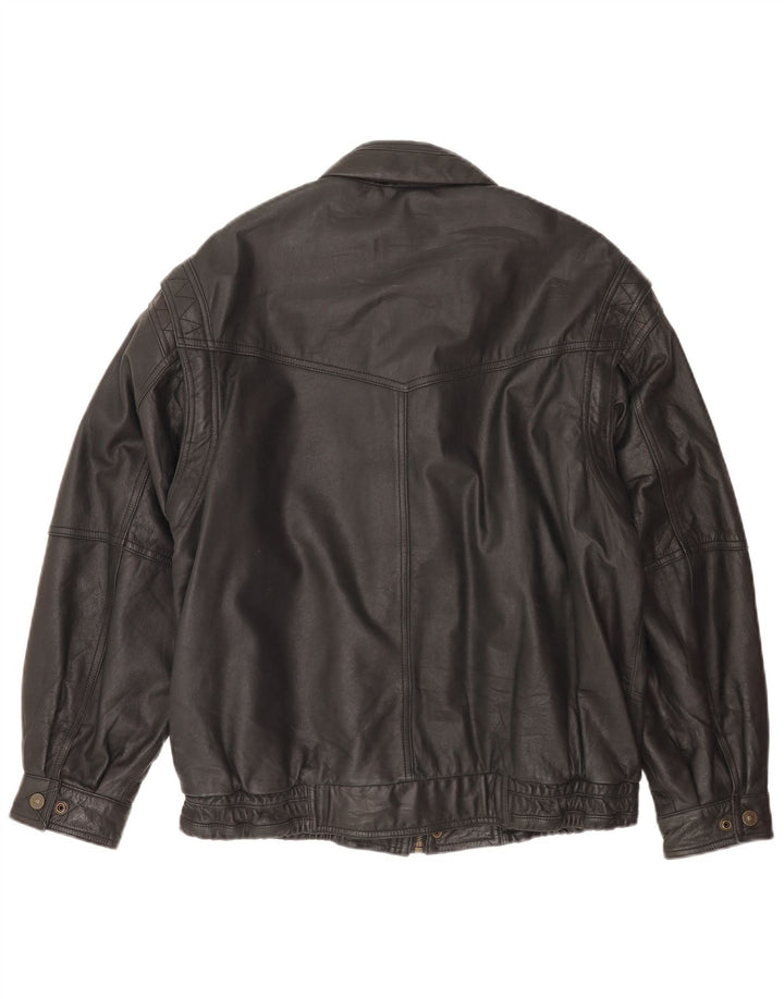 Giacca bomber in pelle da uomo vintage EU 50 grande in pelle nera
