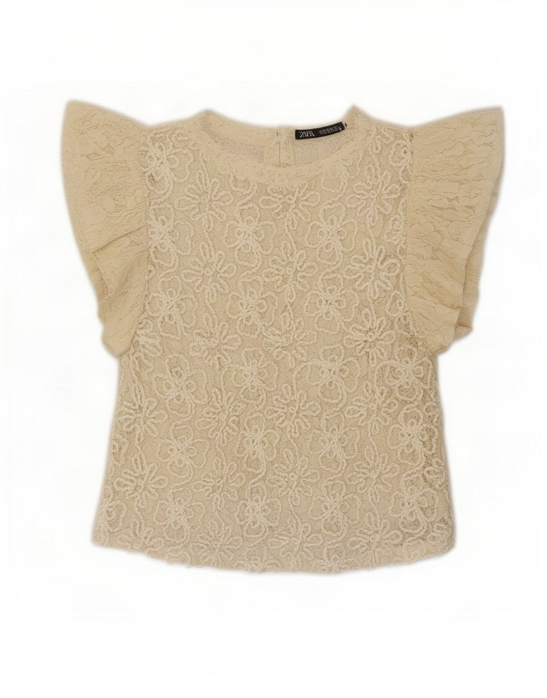 Top corto in camicetta di pizzo da donna Zara UK 12 Beige medio floreale