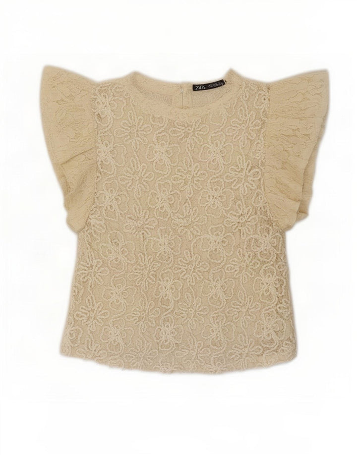 Top corto in camicetta di pizzo da donna Zara UK 12 Beige medio floreale