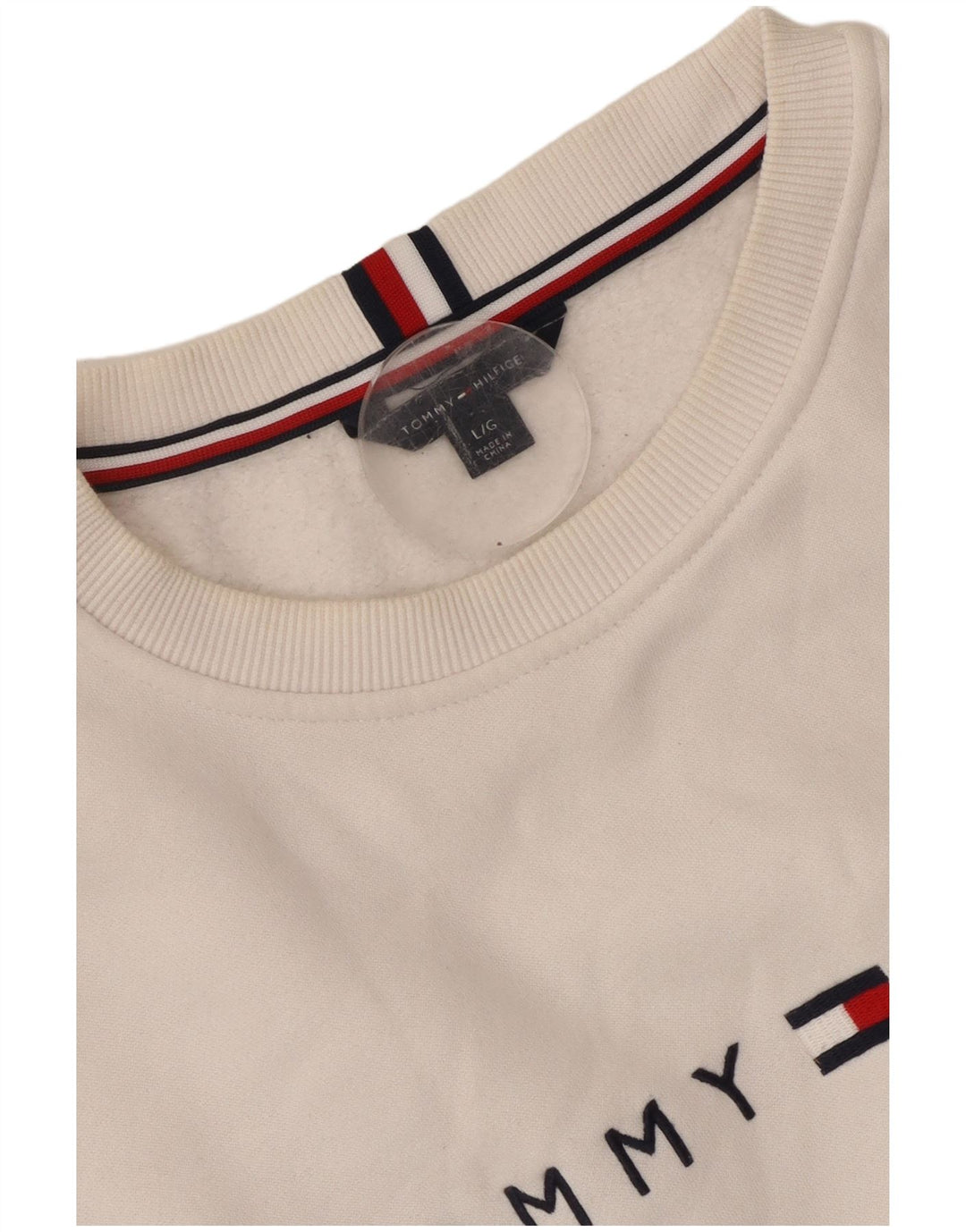 TOMMY HILFIGER Abito maglione grafico da donna UK 16 Large White Colourblock