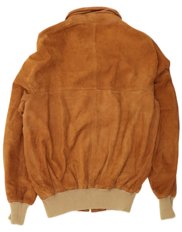 Giubbotto bomber in pelle scamosciata vintage da uomo UK 40 grande in pelle marrone