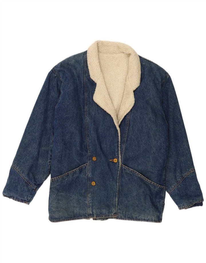 Giacca in denim Sherpa oversize da donna vintage UK 10 piccola blu