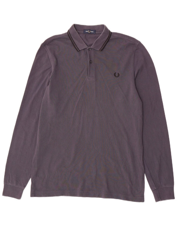 Fred Perry Mens Long Sleeve Polo Shirt Large Grey Cotton