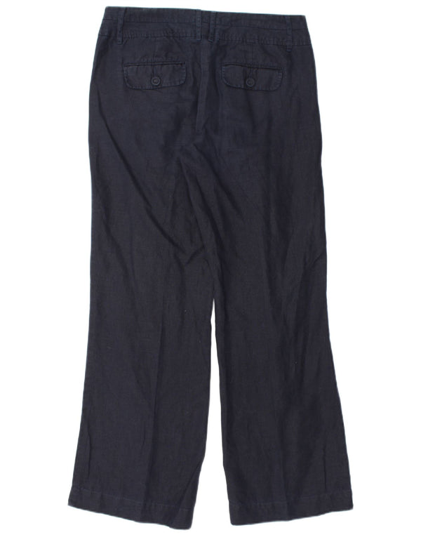 MONSOON Pantaloni chino da donna a gamba larga UK 10 Small W32 L31 Lino blu navy
