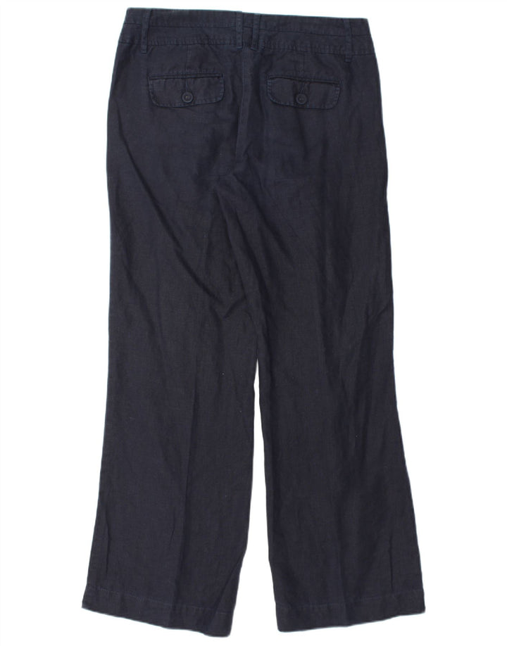 MONSOON Pantaloni chino da donna a gamba larga UK 10 Small W32 L31 Lino blu navy