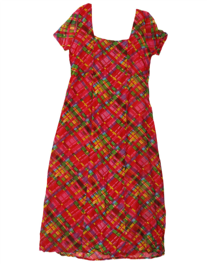Abito a trapezio vintage da donna UK 12 medio rosso a quadri