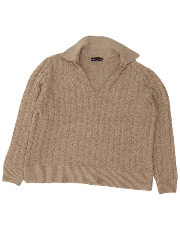 Maglione maglione collo alto da donna Marks & Spencer UK 14 grande marrone screziato