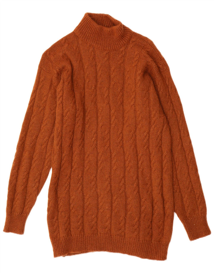 VINTAGE Womens Longline Turtle Neck Jumper Sweater UK 14 Medium Brown