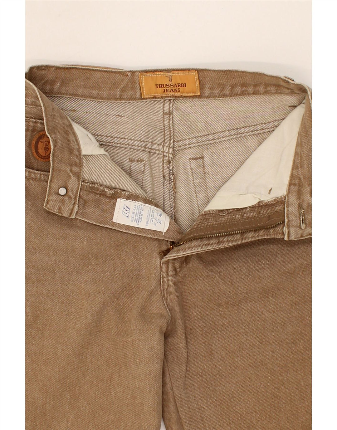 TRUSSARDI Womens Tapered Jeans W26 L26 Brown Cotton Vintage Trussardi and Second-Hand Trussardi from Messina Hembry 