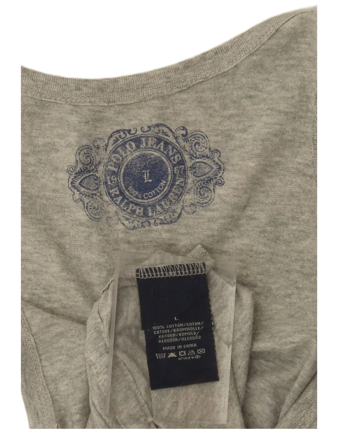 POLO RALPH LAUREN Canotta grafica da donna UK 14 Large Grigio Cotone