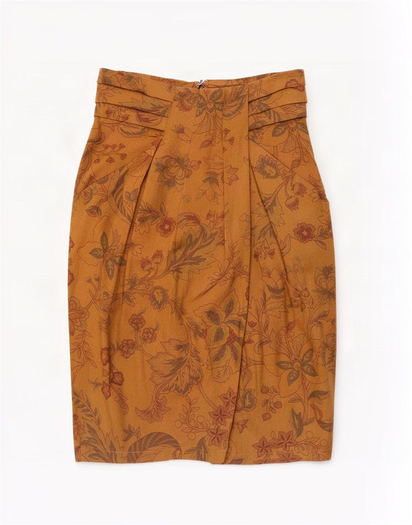 Gonna a tubino a vita alta da donna Marella UK 10 piccola W25 viscosa floreale marrone