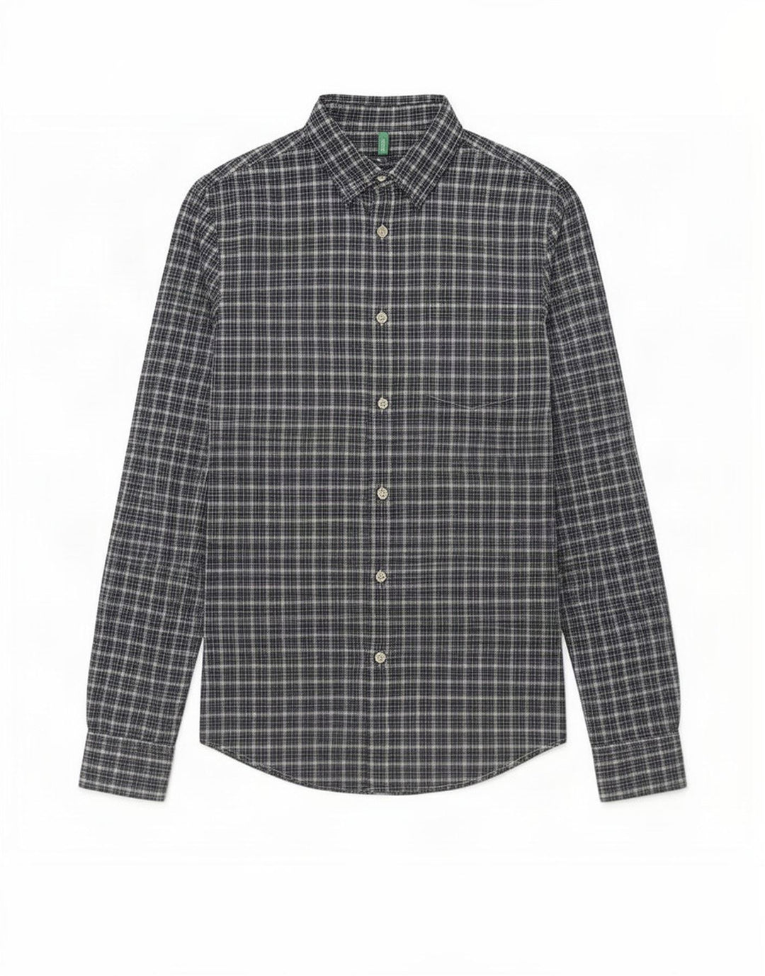 Camicia Benetton Uomo Piccolo Quadro Blu In Cotone