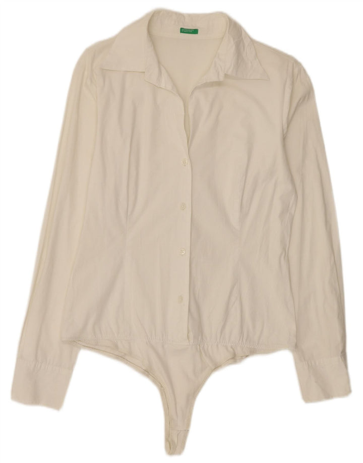 Benetton Camicia Body da Donna UK 14 Medio Bianco Sporco