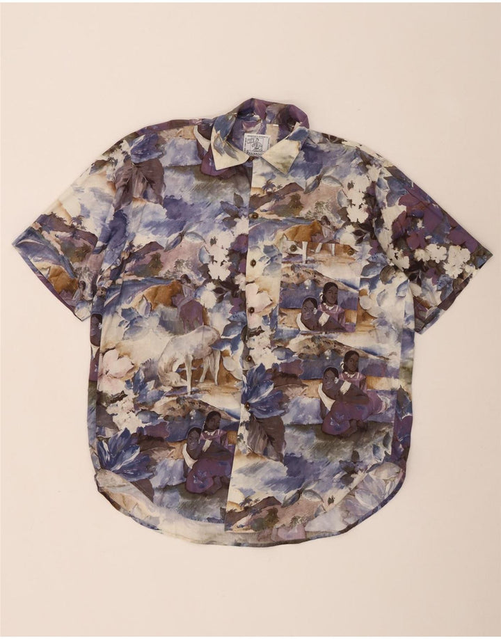 Camicia grafica da uomo a maniche corte di Portobello con motivo floreale medio multicolore
