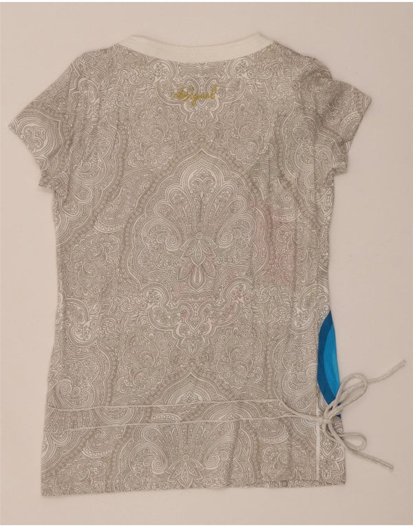 Desigual T-shirt grafica da donna Top UK 18 XL Grigio Paisley Cotton