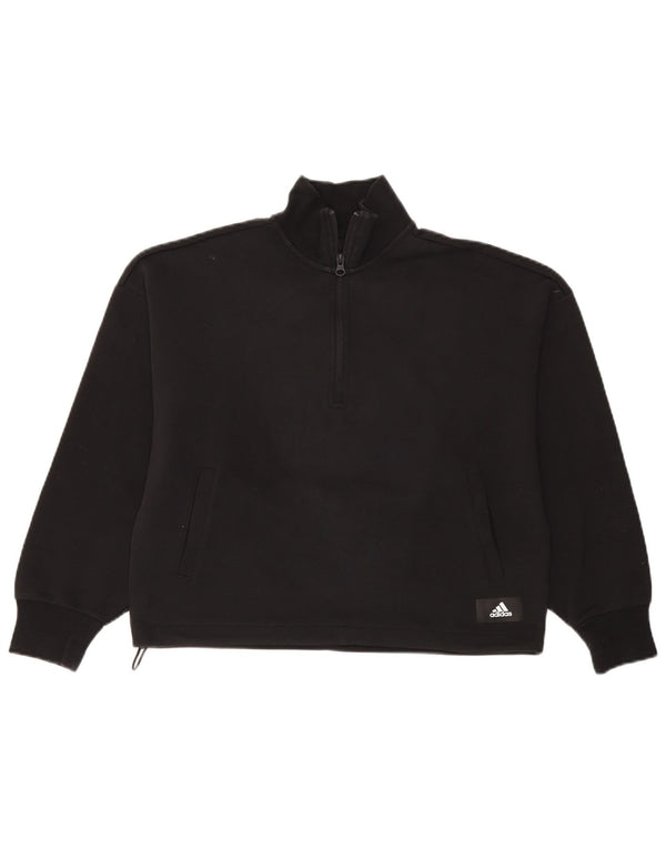 Felpa Adidas da donna oversize con collo corto e zip, maglione UK 8/10 piccola nera