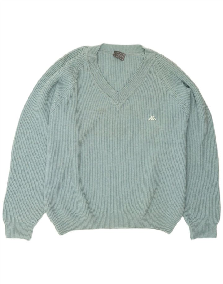 Maglione Kappa da uomo con scollo a V, grande, in lana blu