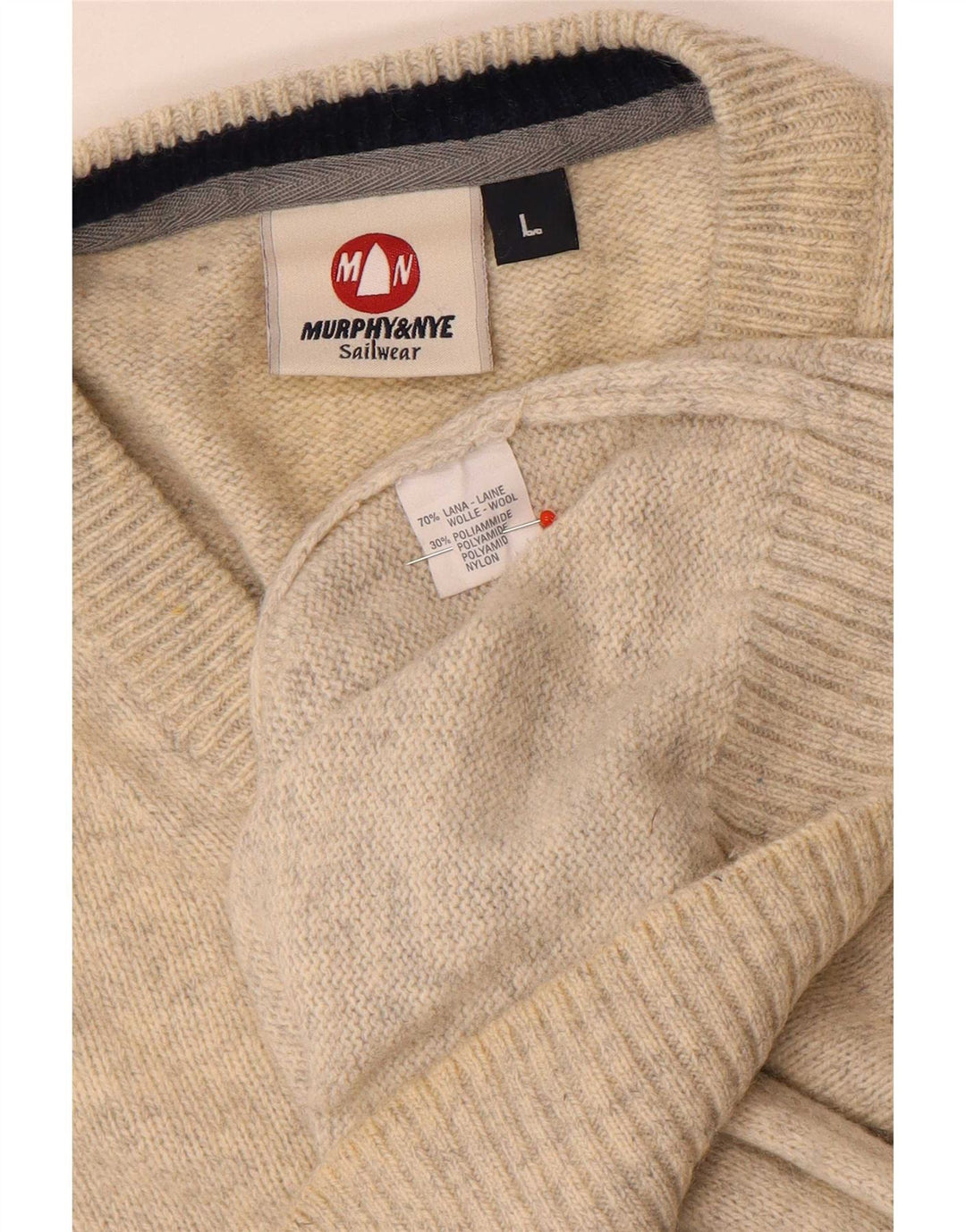 Murphy & Nye Maglione da uomo con scollo a V, grande lana screziata beige