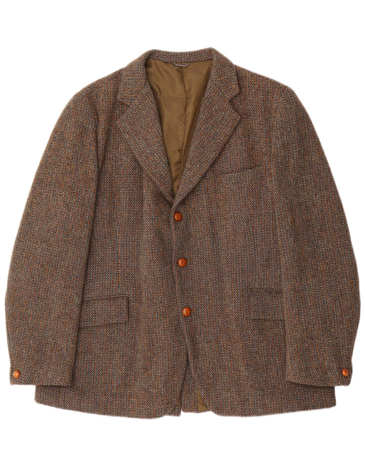 Giacca blazer a 3 bottoni da uomo Harris Tweed UK 40 grande marrone