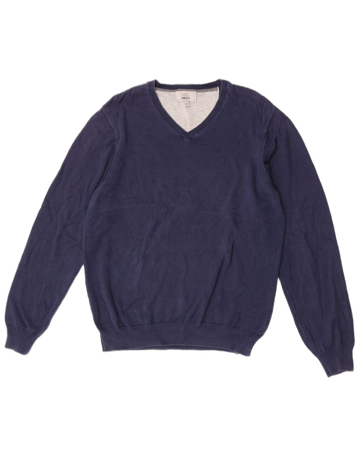 Maglione maglione con scollo a V vestibilità regolare da uomo Marks & Spencer blu navy medio