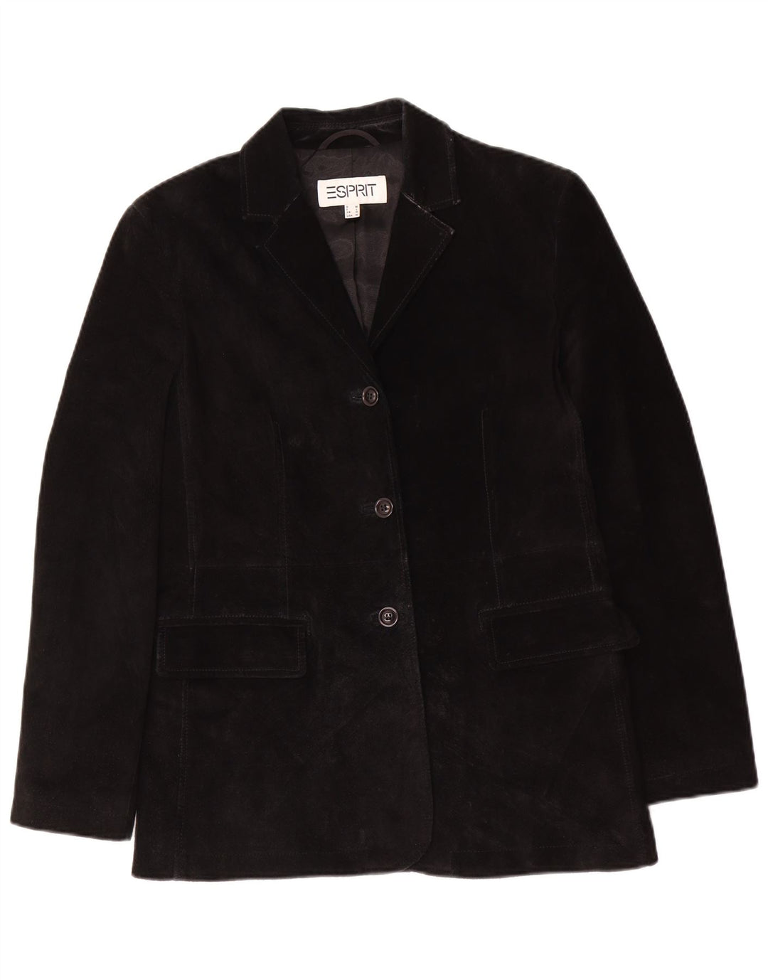 Giacca blazer in pelle scamosciata da donna a 3 bottoni Esprit UK 14 pelle nera media