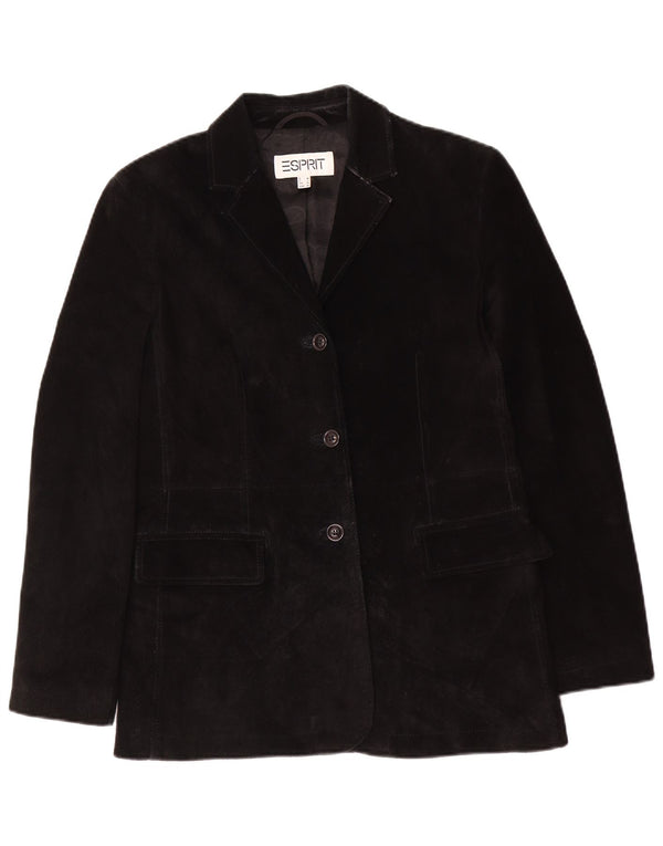 Giacca blazer in pelle scamosciata da donna a 3 bottoni Esprit UK 14 pelle nera media
