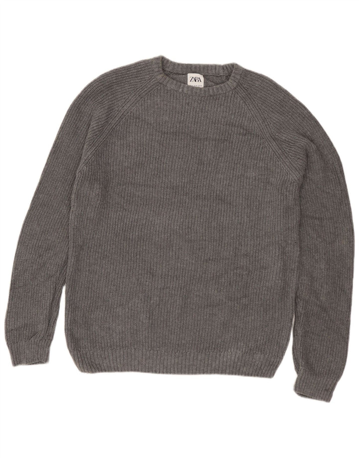 Maglione Zara da uomo con scollo a barca in cotone grigio medio